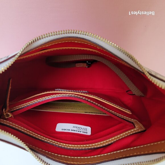 DOONEY & BOURKE Bryce Signature Logo Print Coated Fabric Hobo Bag- Bone color⭐ - Picture 14 of 16